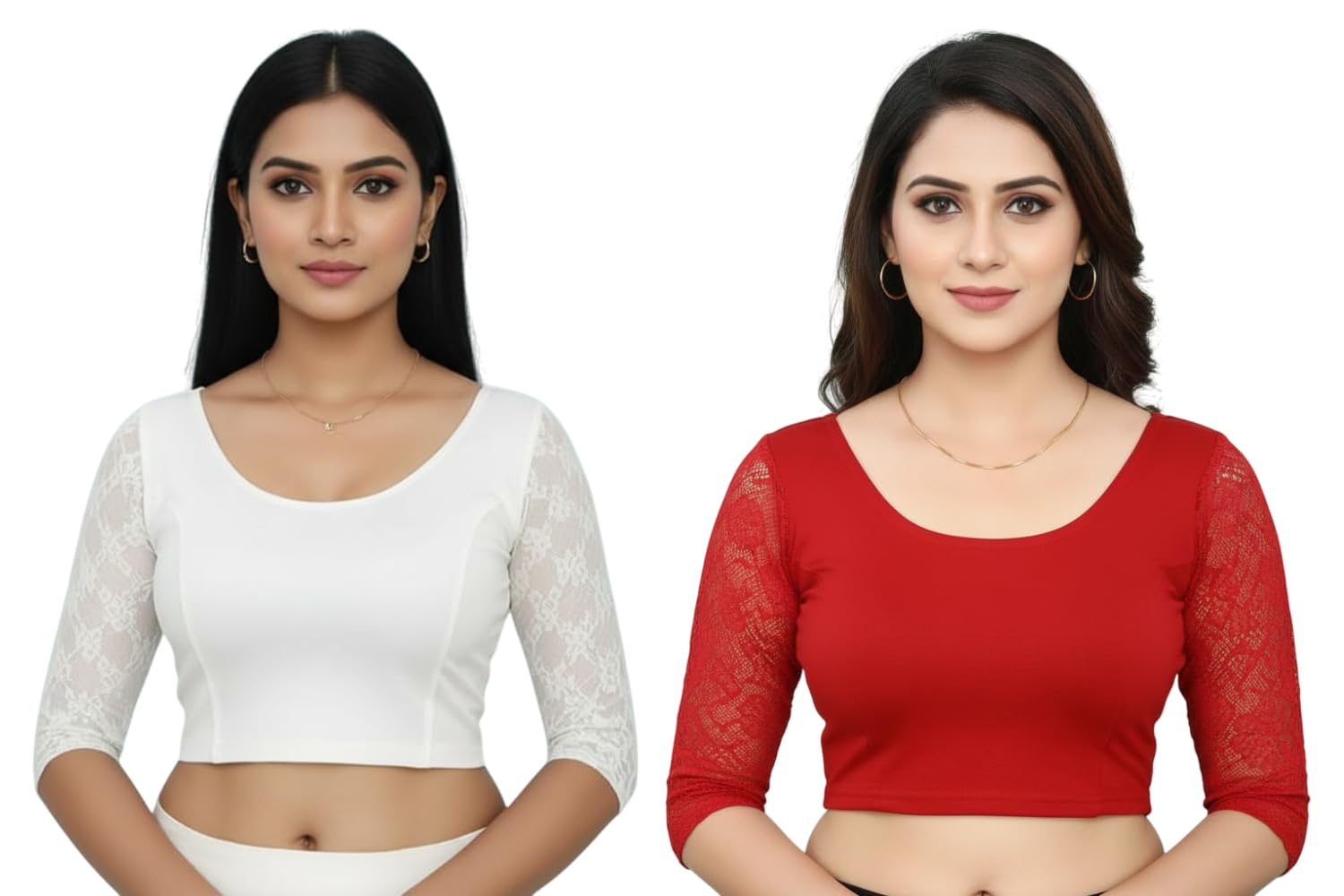 truness Cotton Lycra Round Neck Blouse, 3/4 Net Sleeve Saree Blouse, Stretchable Readymade for Women and Girls, Size 26 to 44, Indian Style-picture-30