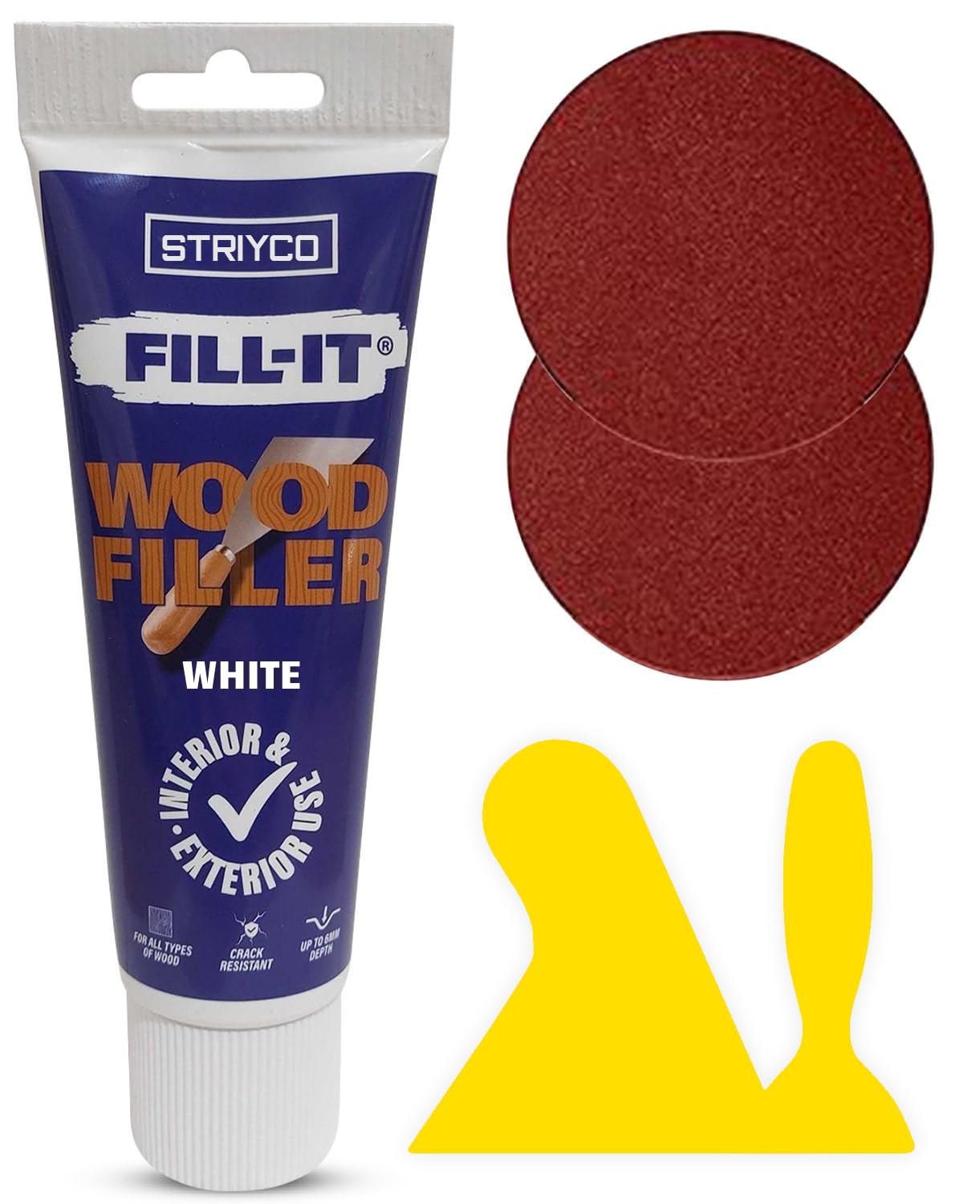 White Wood Filler Set, 330g Tube with 2 Spreaders & 2 Sandpapers