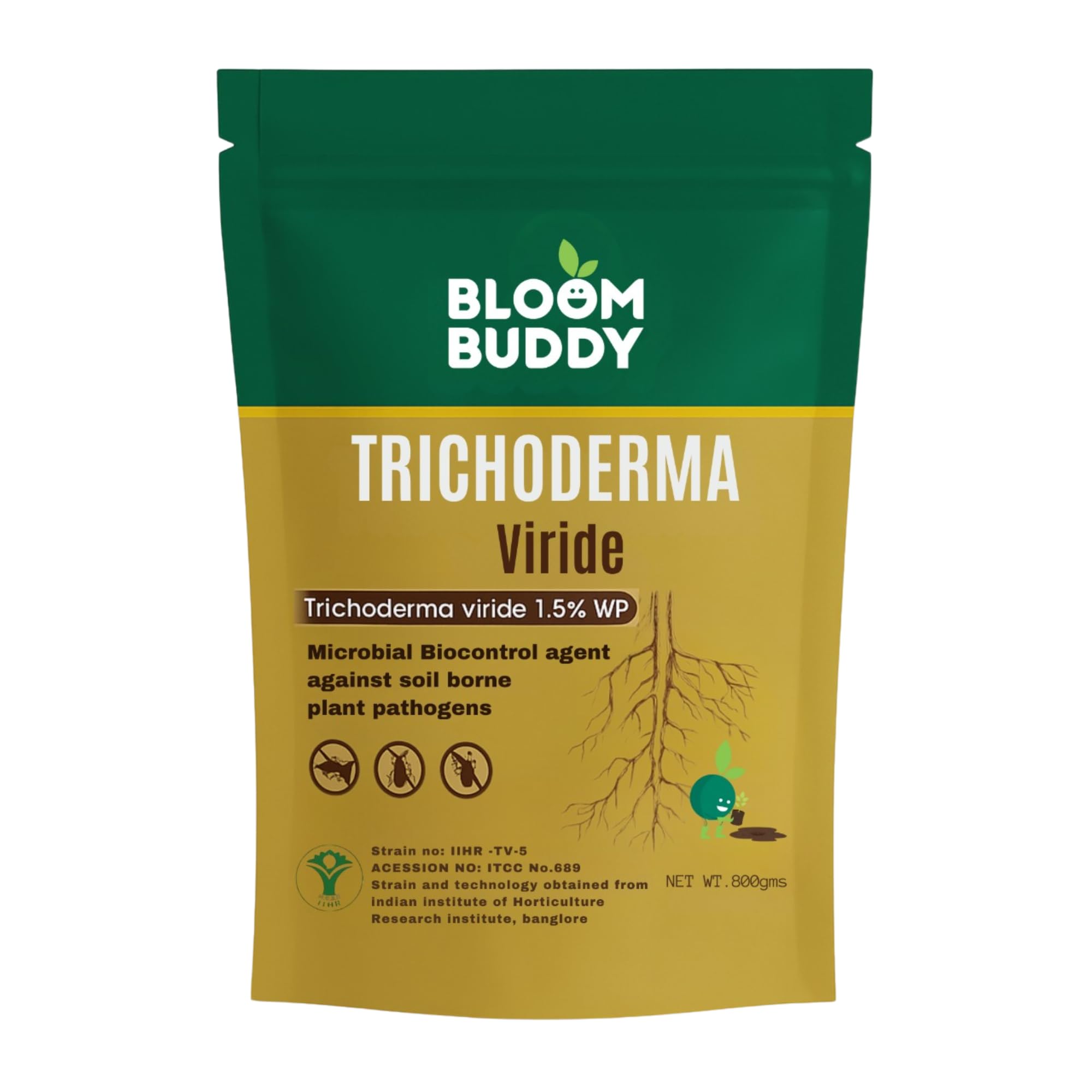BloomBuddy Trichoderma Powder – 800g, 2×10⁸ CFU/g | Bio-Fungicide Soil Booster for Root Rot, Wilt & Nematode Protection | Promotes Nutrient Absorption & Plant Immunity