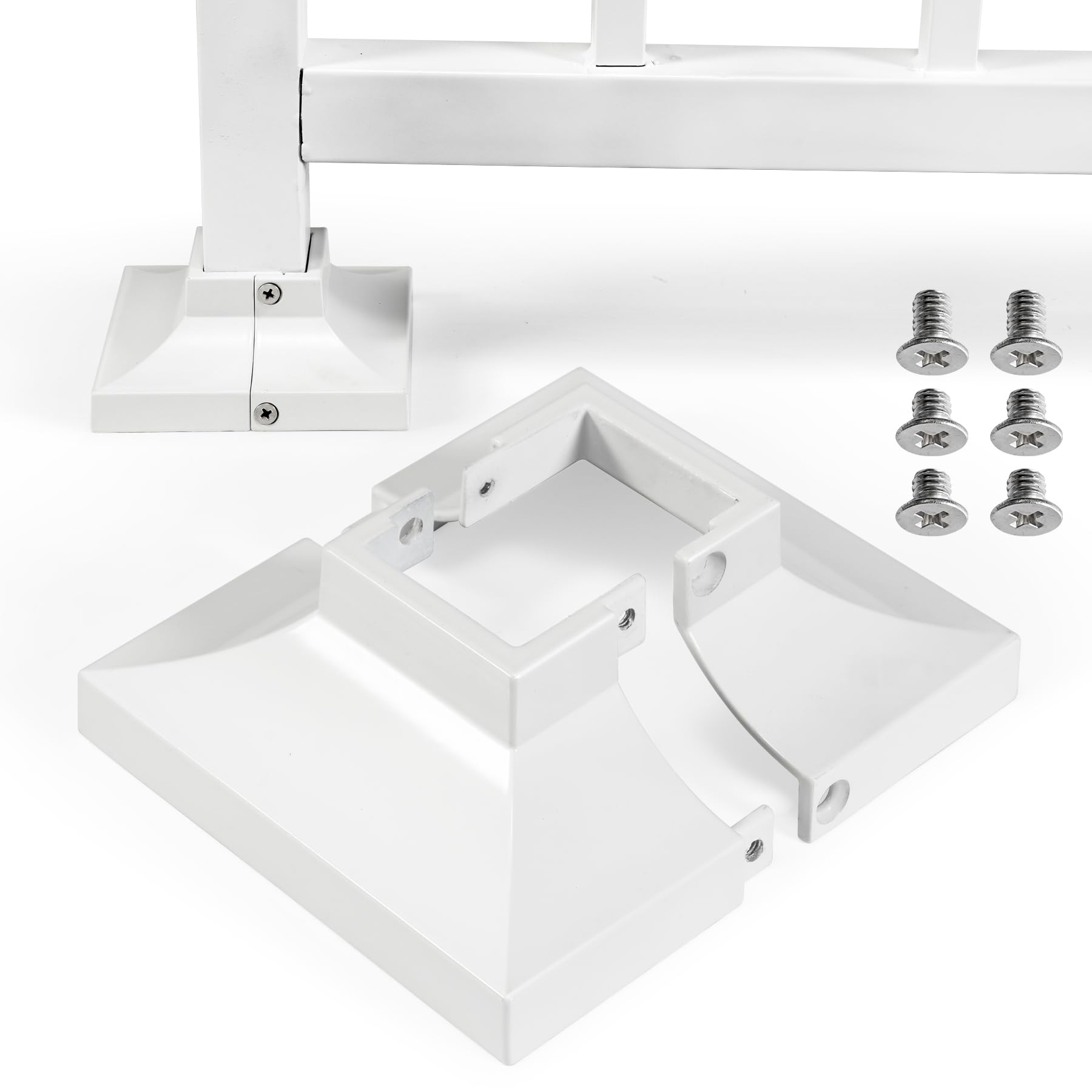 Epcee 4pcs Post 1.5" Aluminum Deck Post Base Cover, Post Skirt, Handrail, Stair, Porch, Deck Railing Base Brackets Covers (White)
