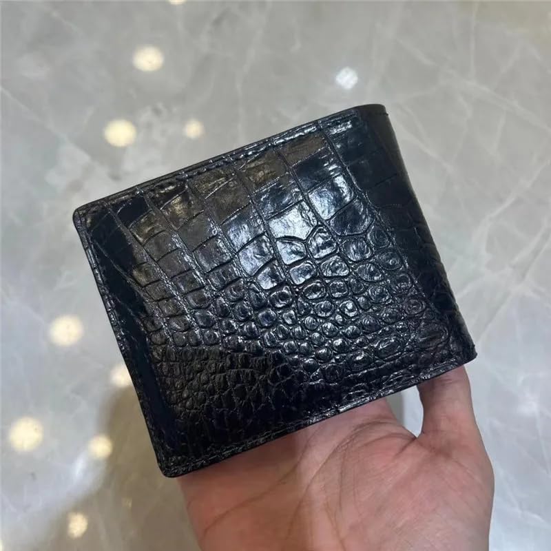 Authentic Exotic Alligator Leather Classic Black Men's Short Card Holders Genuine Real Crocodile Skin Male Small Bifold Wallet, HF-017424