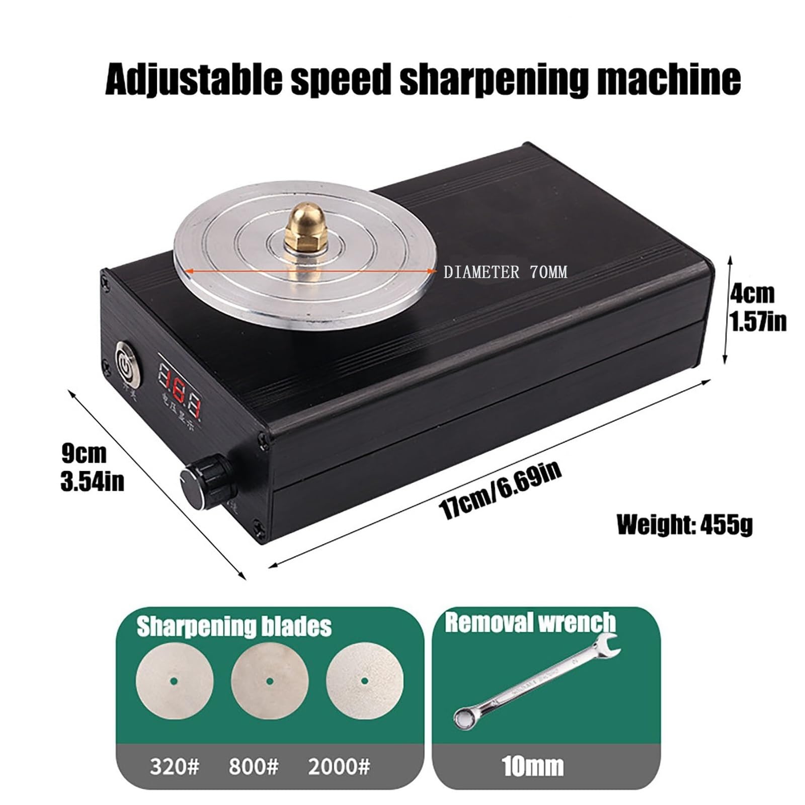 Afilador eléctrico para herramientas de grabado, rectificadora y pulidora de buriles con 3 discos de desbaste, velocidad variable, rotación hacia adelante y atrás, cuerpo de aleación