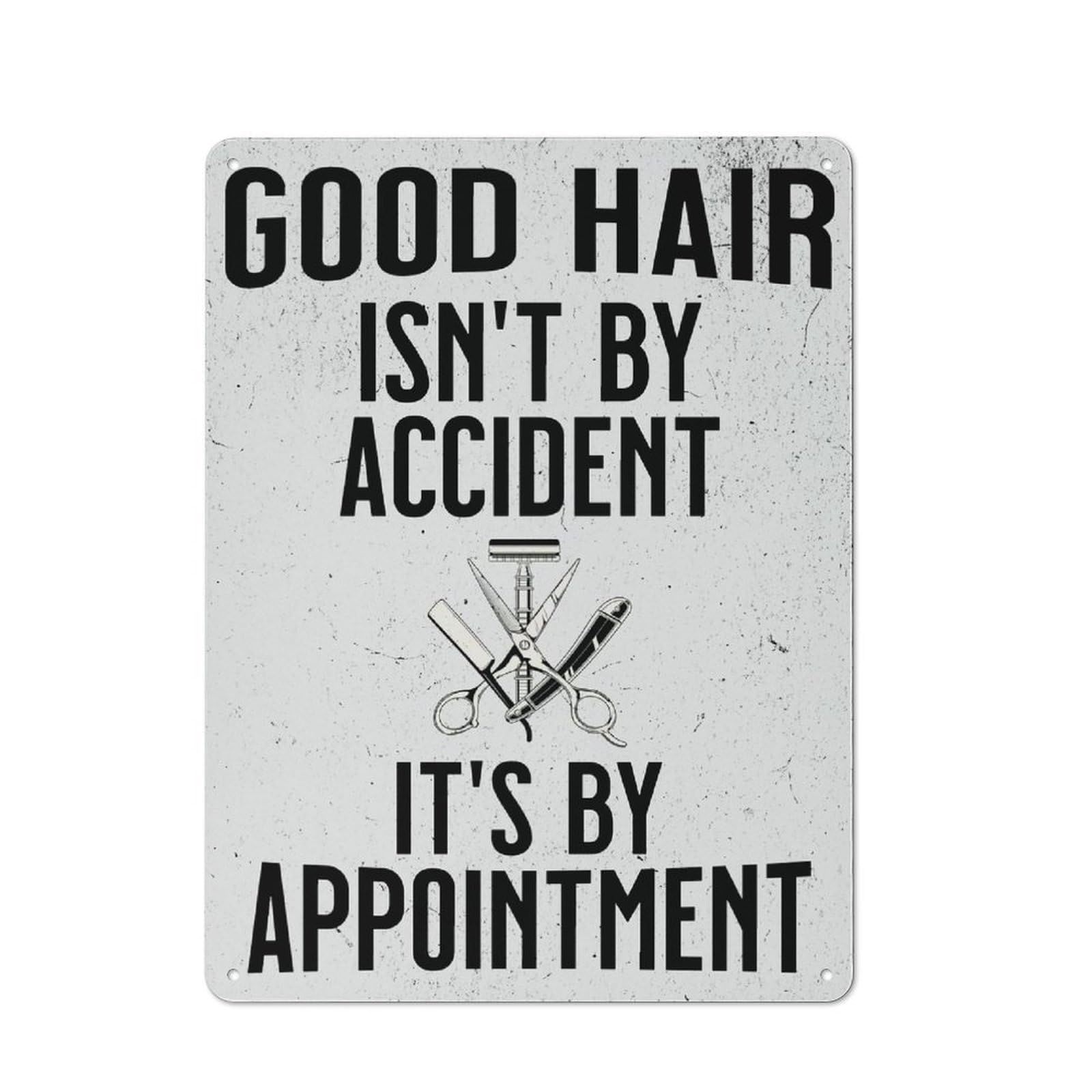Nostalgic Decorative Tin Sign 40x30cm Featuring GOOD HAIR SCISSORS, Old Style Wall Plaque for Kitchen, Hallway, Bar Or Small Cafe