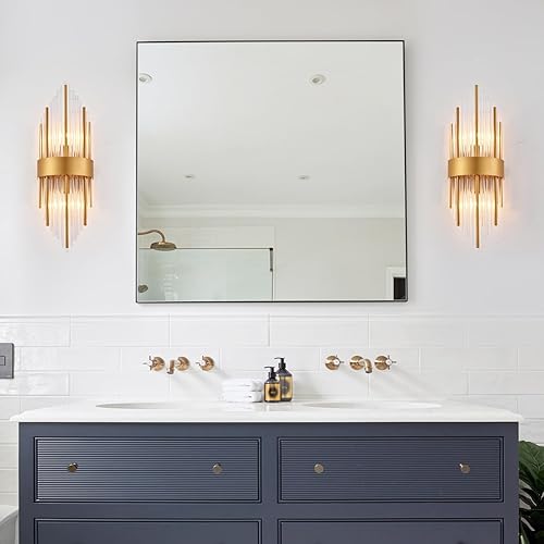 Miniatura 3 de Apliques de pared de latón, lámpara de pared de cristal de cristal, lámpara de pared moderna para dormitorio, baño, tocador, pasillo, juego de dos,