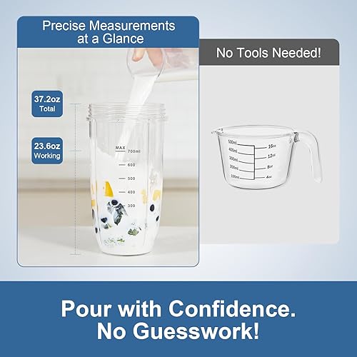 Miniatura 8 de Licuadora personal de 12 piezas de 25,000 rpm, para triturar hielo y bebidas congeladas, nueces con tazas portátiles de 23 onzas, 32 onzas, 37