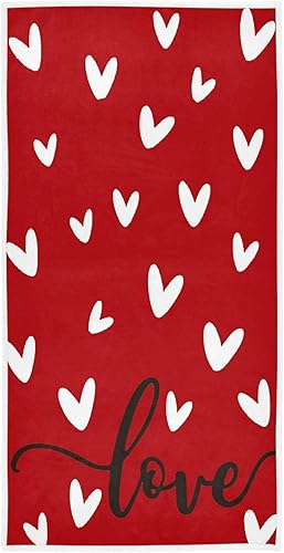 Wamika Toalla de cocina con forma de corazón rojo y blanco para el día de San Valentín, juego de toallas de baño para el día de San Valentín,