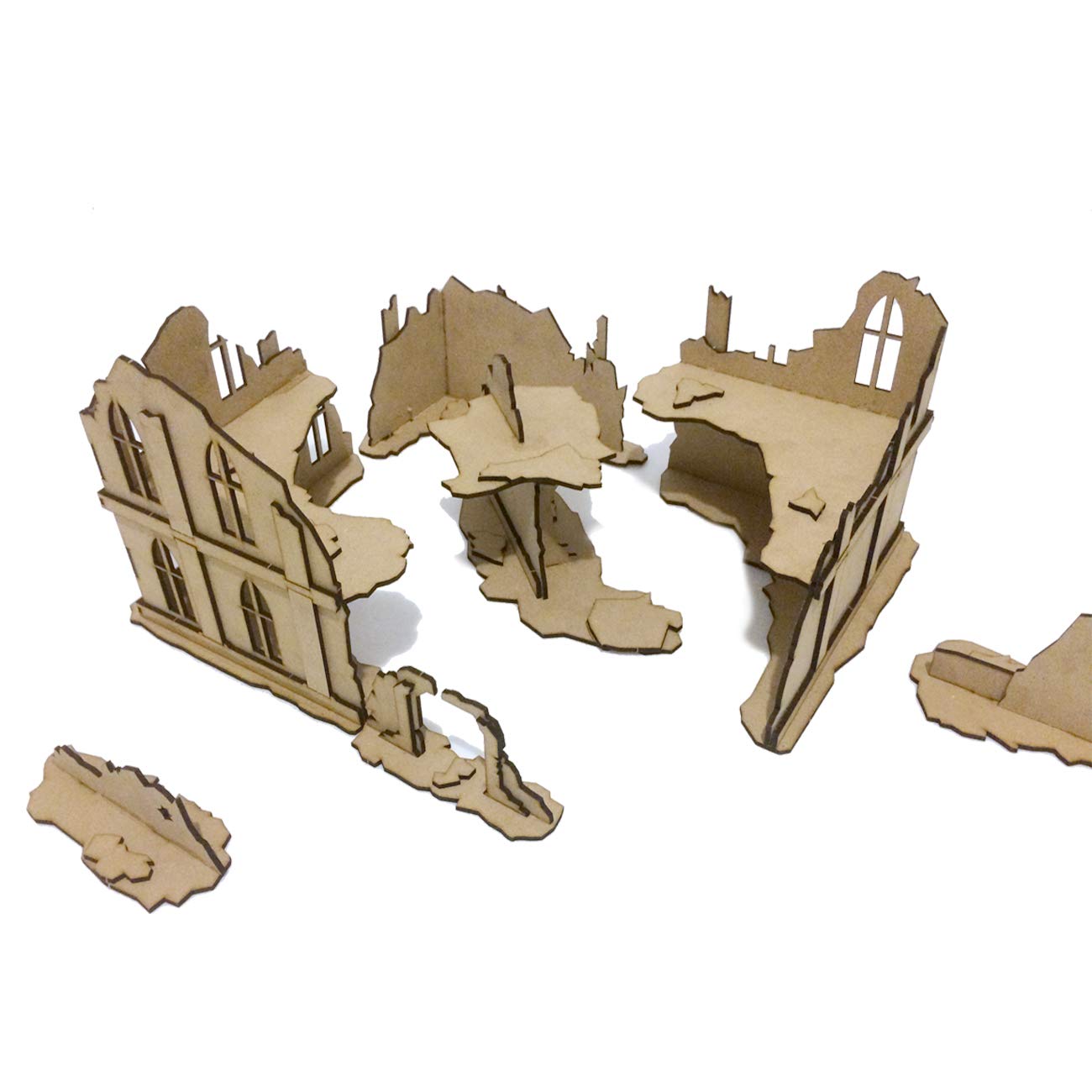 Kit De Escenografía Medieval Lost Burg 01 Para Wargames 28/35mm | 5 Edificios En Ruinas De MDF 3mm | Montaje Y Pintura DIY