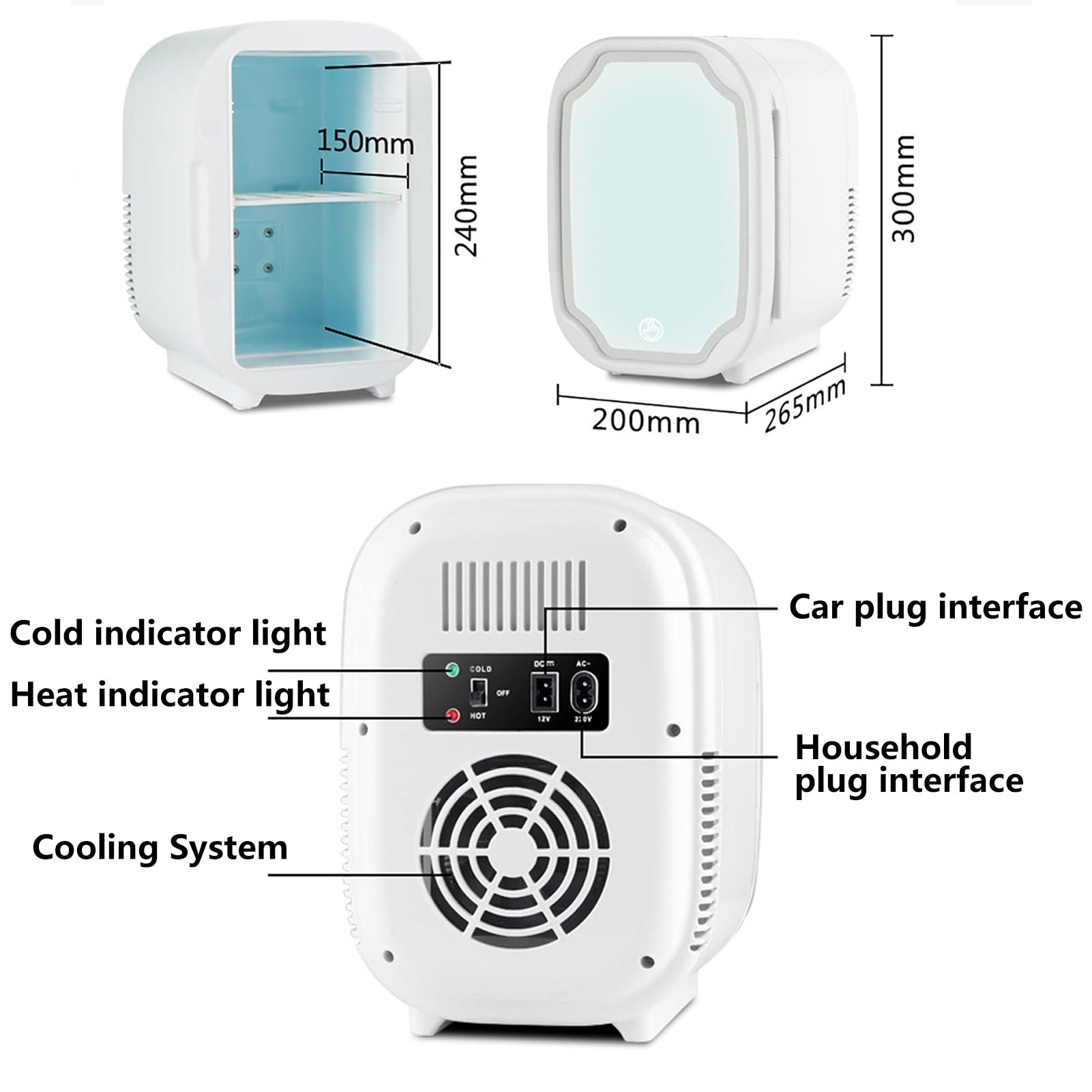 8L Mini Nevera Belleza Espejo LED AC DC Enfriador Calentador Portátil