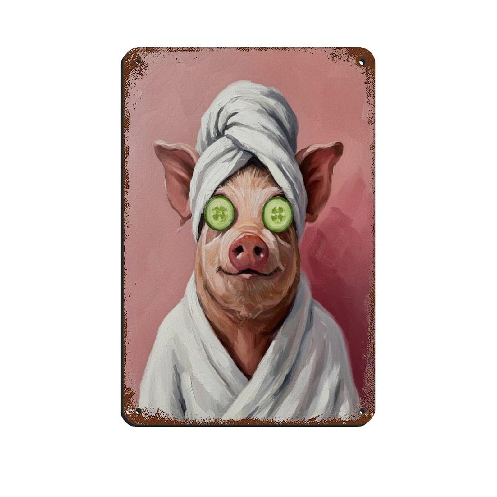 Bathroom Spa Art, Pig Wall Décor, Kids Art Retro Poster Metal Tin Sign Chic Art Retro Iron Painting Bar People Cave Cafe Family Garage Poster Wall Decoration 8x12inch(20x30cm)