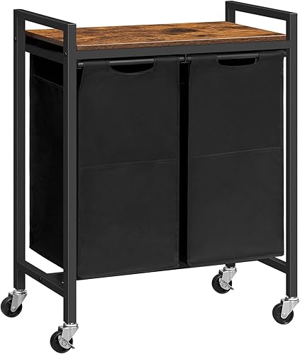Cesta de lavandería, clasificador de ropa sucia de 2 secciones, cesta de lavandería con ruedas, carrito rodante, bolsas de tela Oxford extraíbles y