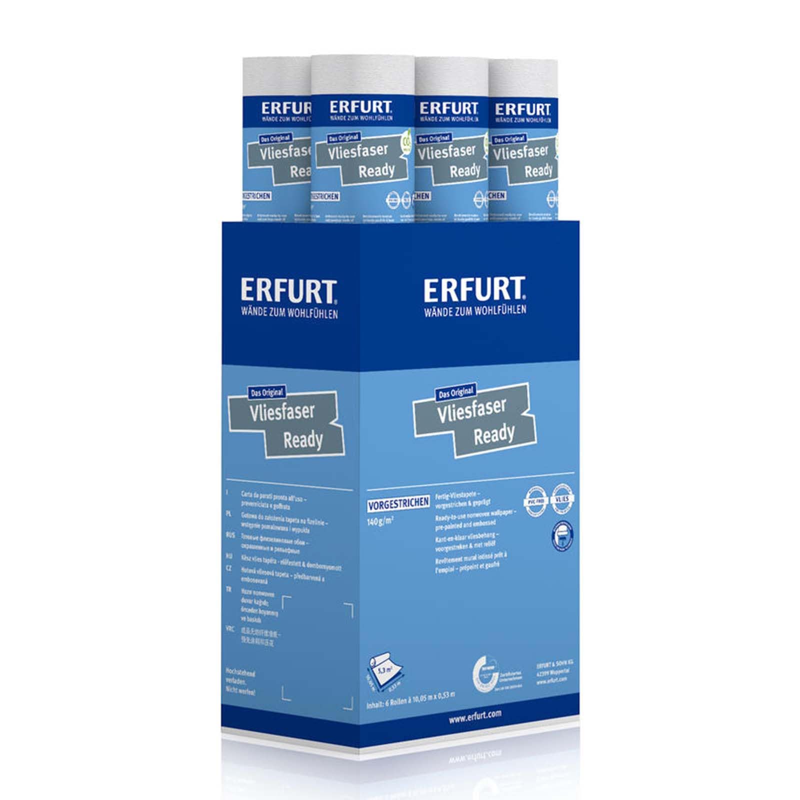 Erfurt Vliesfaser Ready 301 Vliestapete 10.05X0.53 weiße Fertigtapete 6 Rollen 1004370