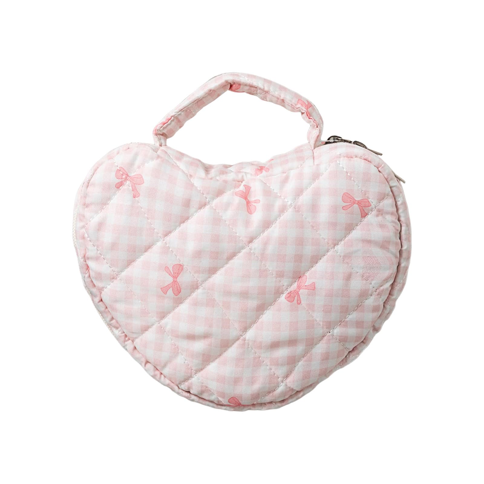 Tsophreniq Quilted Cosmetic Bag with Florals Design, Spacious Travel Toiletry for Women Girls Women ' s Heart Shape Makeup Bag