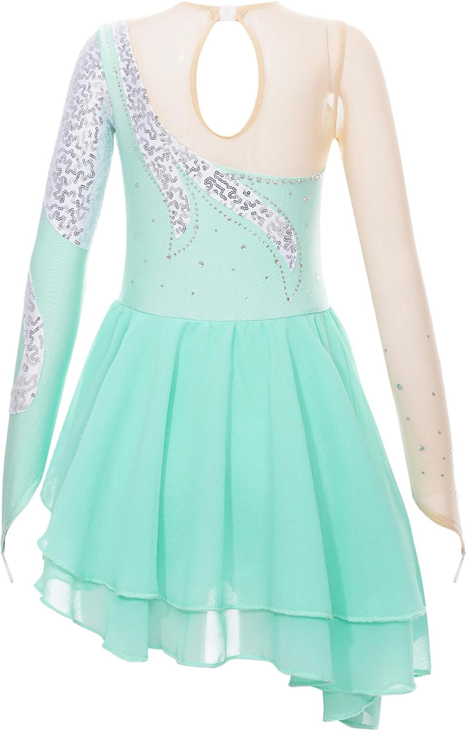 Linjinx Kids Girls Rhinestone Sequin Long Sleeve Figure Ice Roller Skating Dress Dance Gymnastic Leotard Dancewear