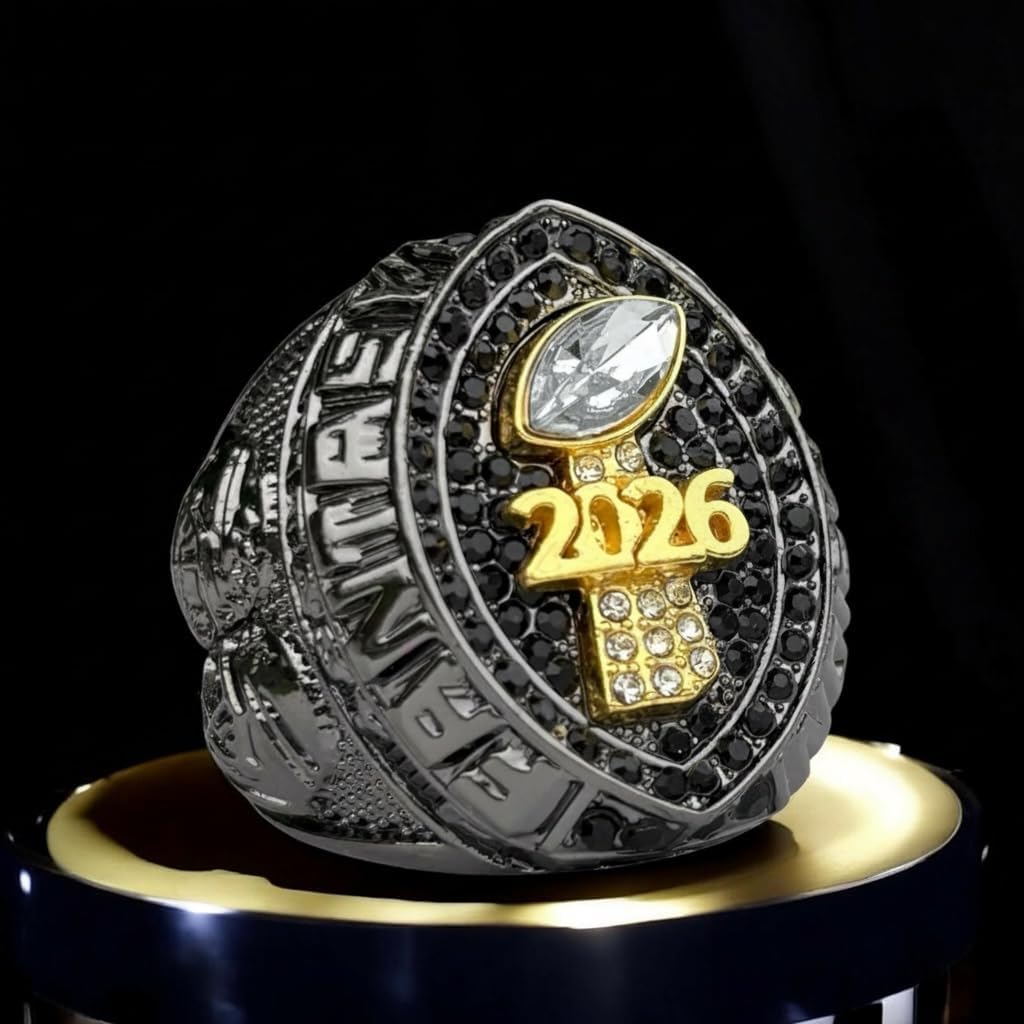 Legacy Rings 2026 Fantasy Football Championship Trophy Ring Gunmetal Black and Gold Tone, Award for Fantasy Football League Winner