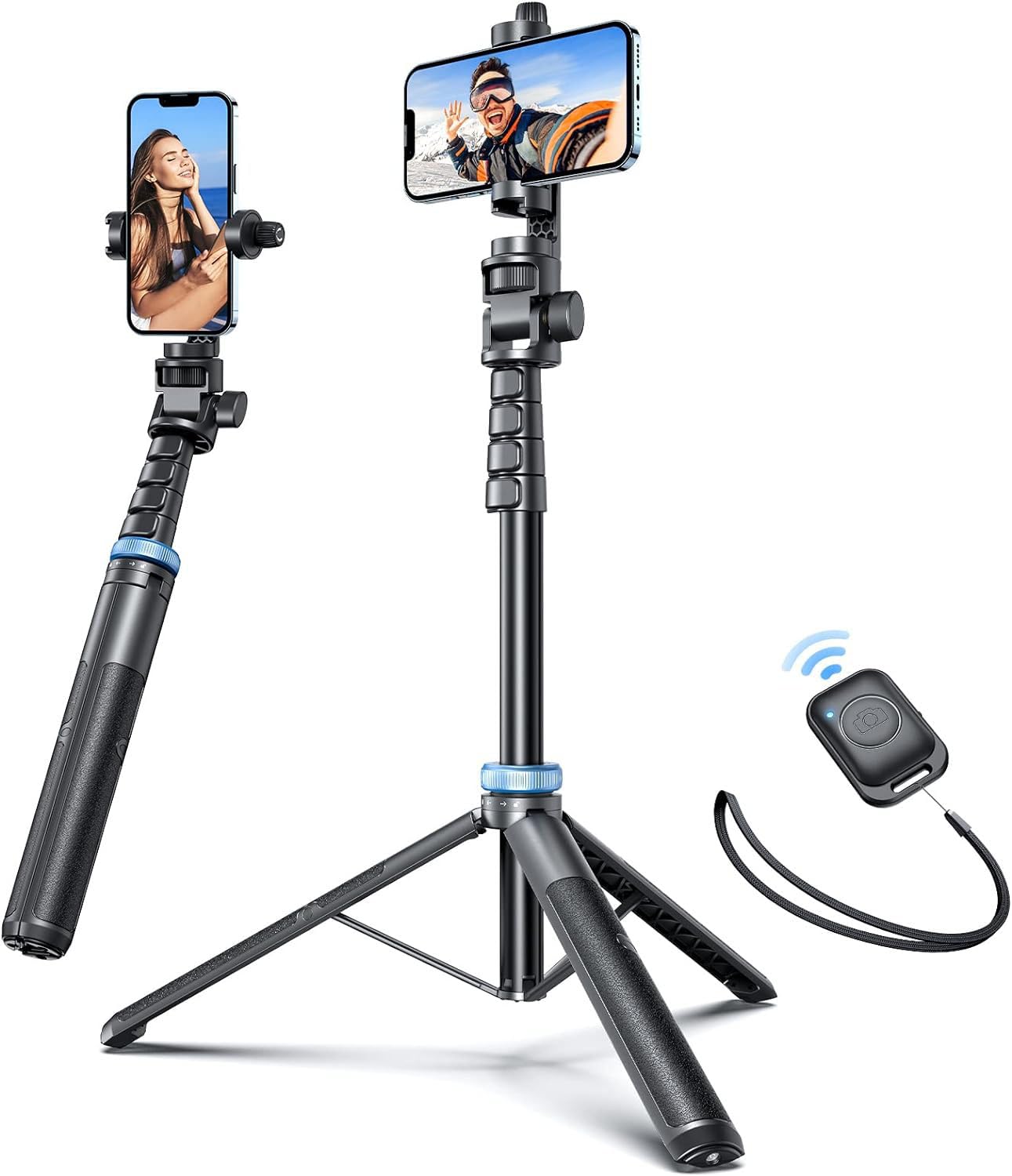 𝗡𝗲𝘄𝗲𝘀𝘁 Phone Tripod, ANGFLY 60" Selfie Stick Tripod with Remote, Travel Tripod for iPhone Compatible with iPhone 14 Pro Max /13 Pro / 12 Pro Max/Samsung S21 Ultra/Camera