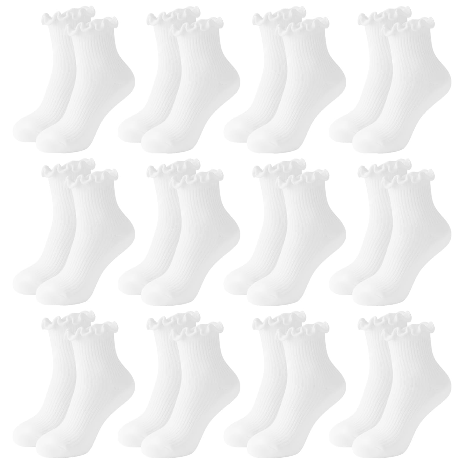 Heuiop Women's White 12 Pairs Ruffle Socks, Frilly Socks Girls, Casual Cute Breathable Soft, All-Season Pair With Sneakers Loafers Canvas Shoes