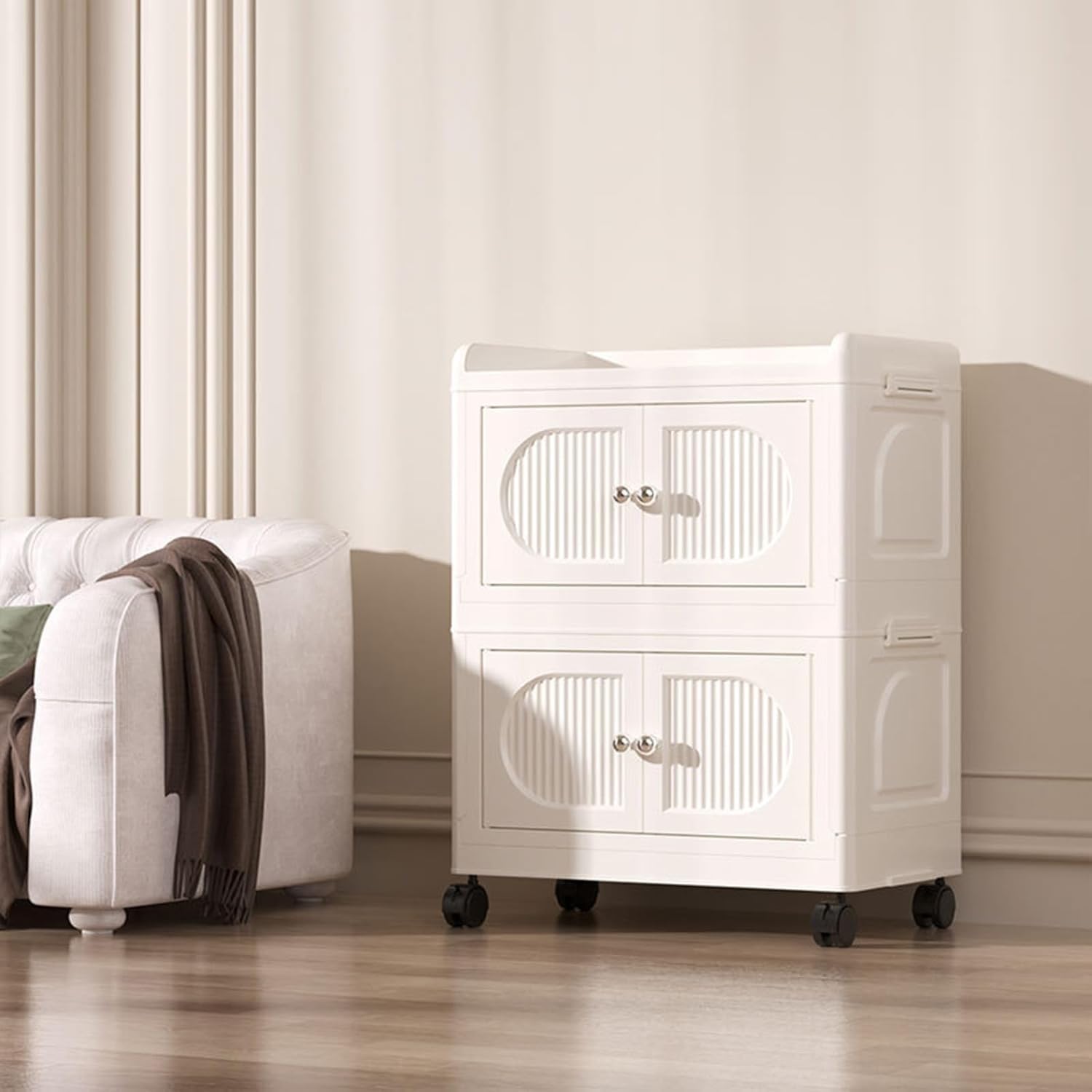 Small Cabinet, 1/2/3/4 Tier Narrow Storage Folding Design Double Door for Spaces,Kitchen,Living Room,Entrance,B,5Tier(A,2Tier)