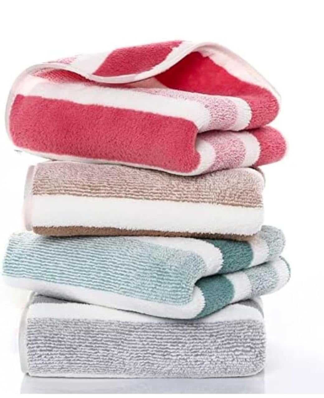 Striped Cotton Bath Towels, Soft and Absorbent, Multi-Colour, Set of 4 (1)-image-2