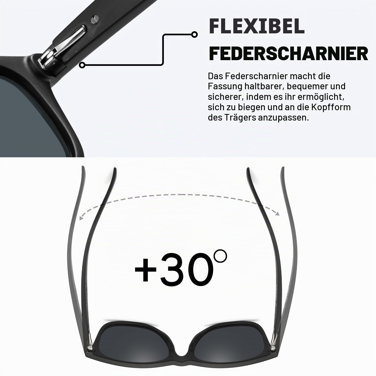 Polarisierte Sonnenbrille, Größe XXL, 155 mm, für große breite Köpfe, TR90, ultraleicht, UV400-Schutzbrille