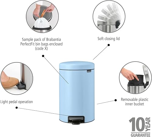 Miniatura 2 de Brabantia New Icon Step - Bote de basura (3.2 galonesazul de ensueño) con cierre suave, cubo extraíble