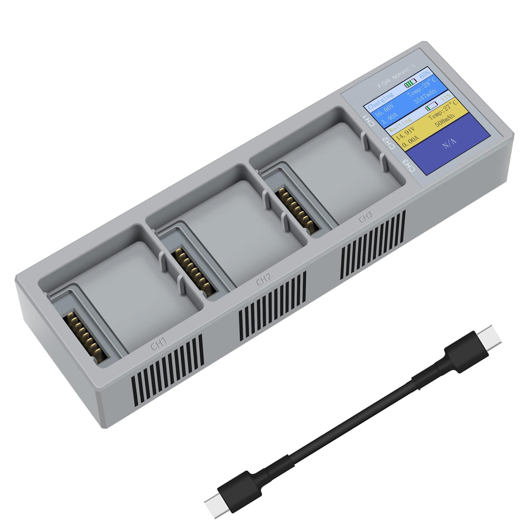 Station de charge triple LCD multi batterie pour DJI Mavic 3 avancée - Chargeur portable et efficace
