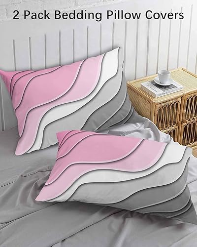 Miniatura 3 de Fundas de almohada geométricas de color rosa, tamaño Queen, 2 paquetes de fundas de almohada suaves para cama, fundas decorativas de lujo, funda de