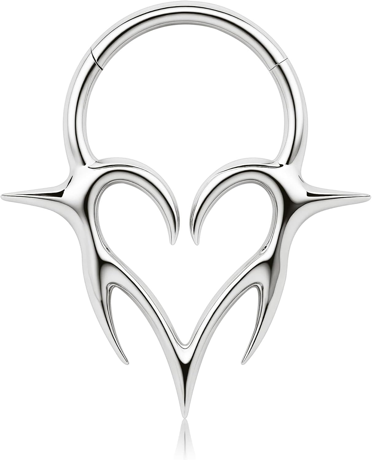 BodyBonita 16G Septum Rings Flame Heart, G23 Titanium Septum Jewelry, Nose Rings Hoops Clicker, Conch Helix Tragus Rook Daith Piercings for Women Men Silver/Gold Plated 8/10mm