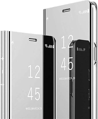 ZYZX CCSamll for Samsung Galaxy A71 5G Case Mirror Clear View QH Silver | Smart Window Flip Cover, PU Leather PC Shell with Kickstand, Wireless Charging Support Case for Samsung A71 5G