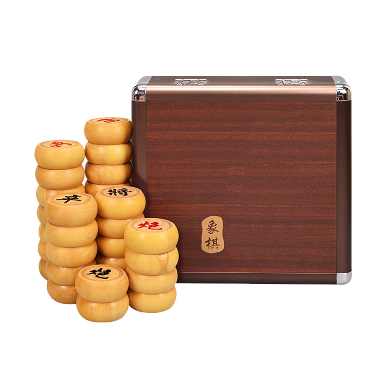 Scacchi Cinesi Xiangqi in bosso per 2 Giocatori, Set da Gioco da Viaggio Tradizionale Cinese Portatile con Scacchiera in Pelle e Scatola Regalo (5,8 cm/2,3 Pollici).