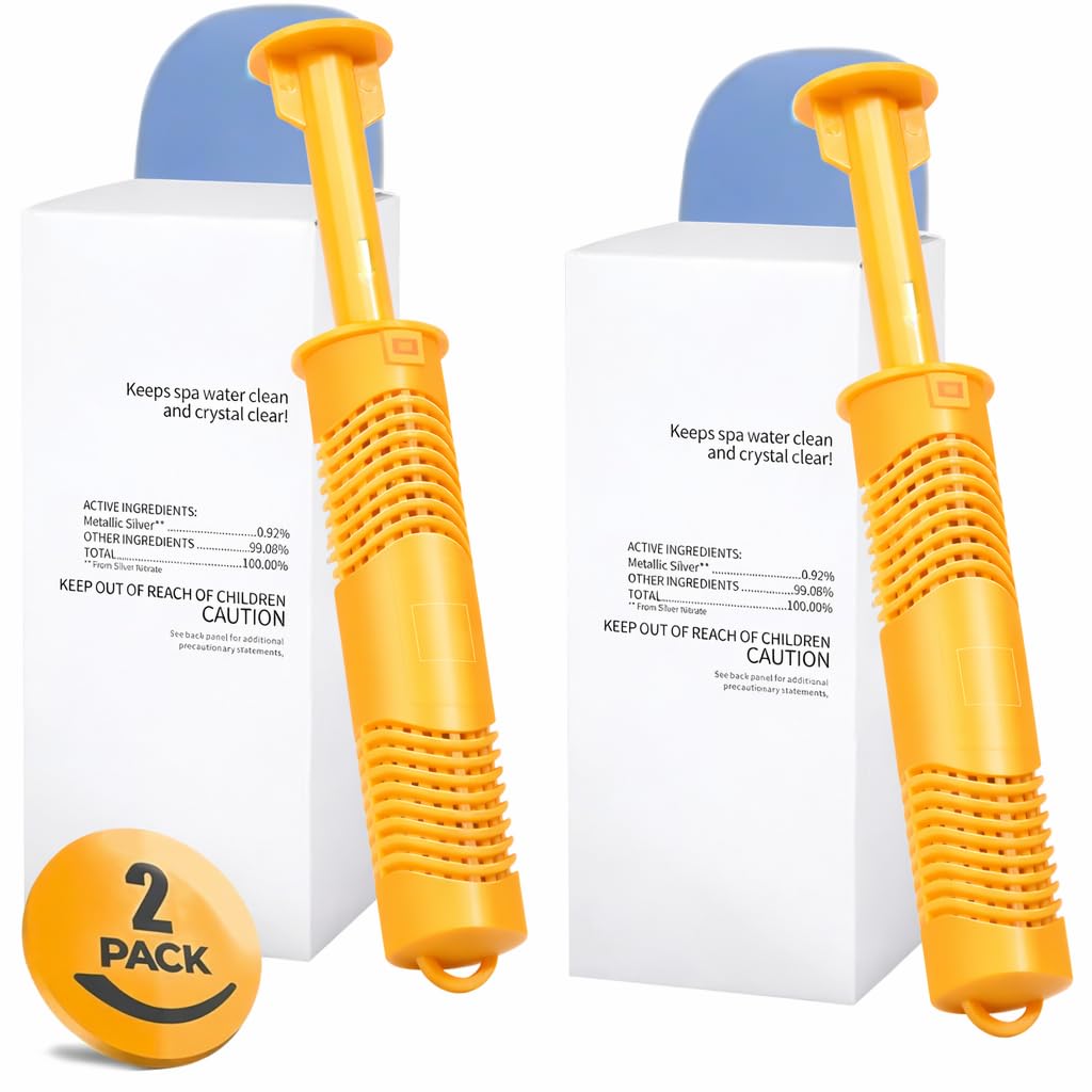 Bilinavy Spa Ag+ Mineral Sticks for Hot Tub, Silver Ion Mineral Cartridge Last for 4 Months Treats (2, Yellow)