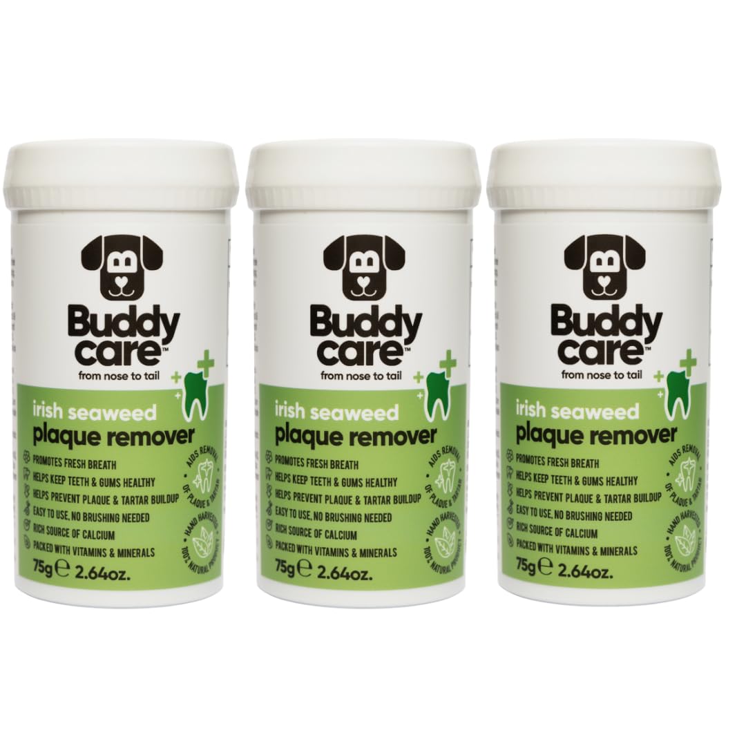 Buddycare Plaque Remover For Dogs (75g x3) Irish Seaweed Powder Plaque Remover For Teeth for Dogs & Cats, Tartar & Bad Breath Remover Teeth Cleaner