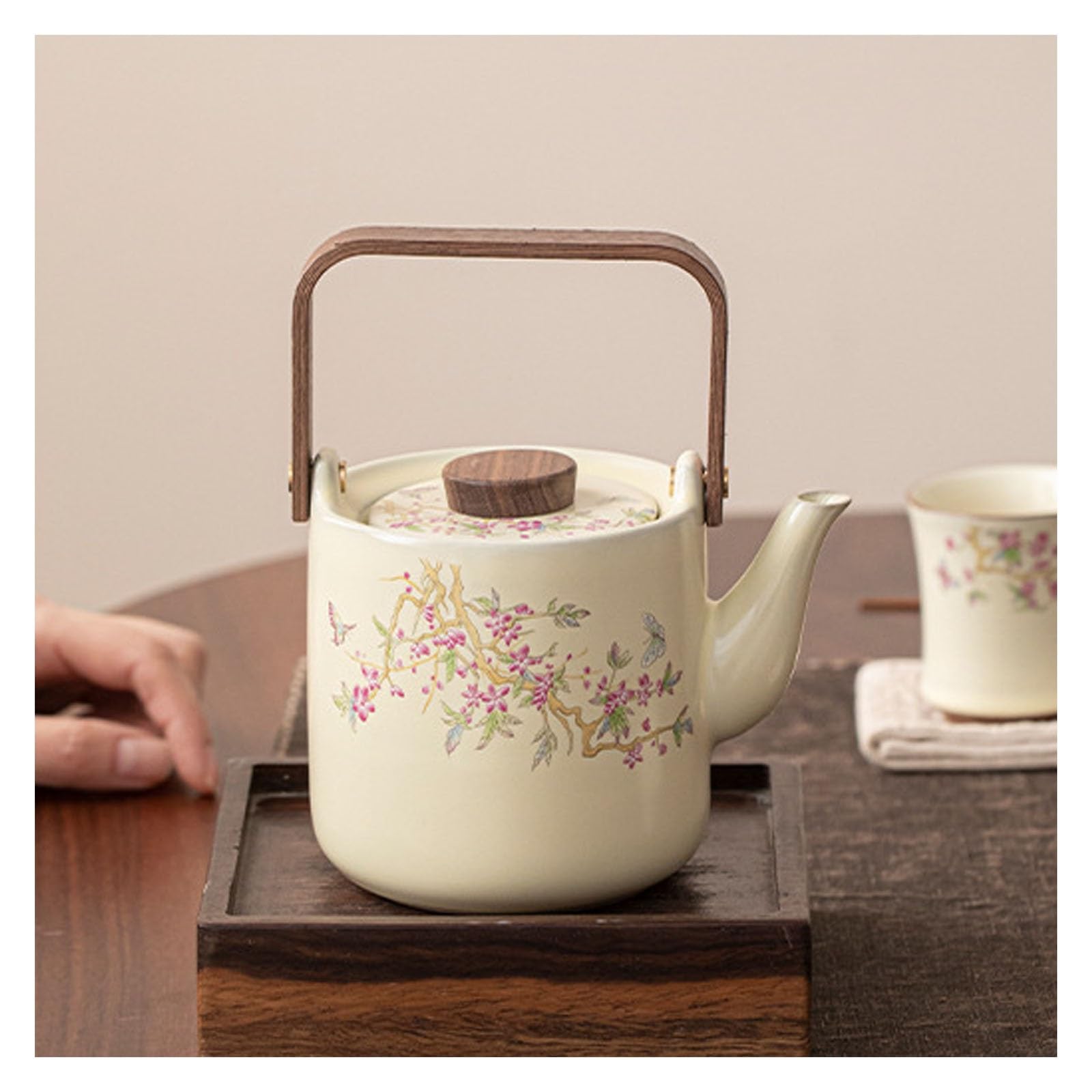 Tetera de cerámica de porcelana resistente al calor para té, ideal para oficina en casa, sala de té, cafetería, diseño retro, elegante y funcional