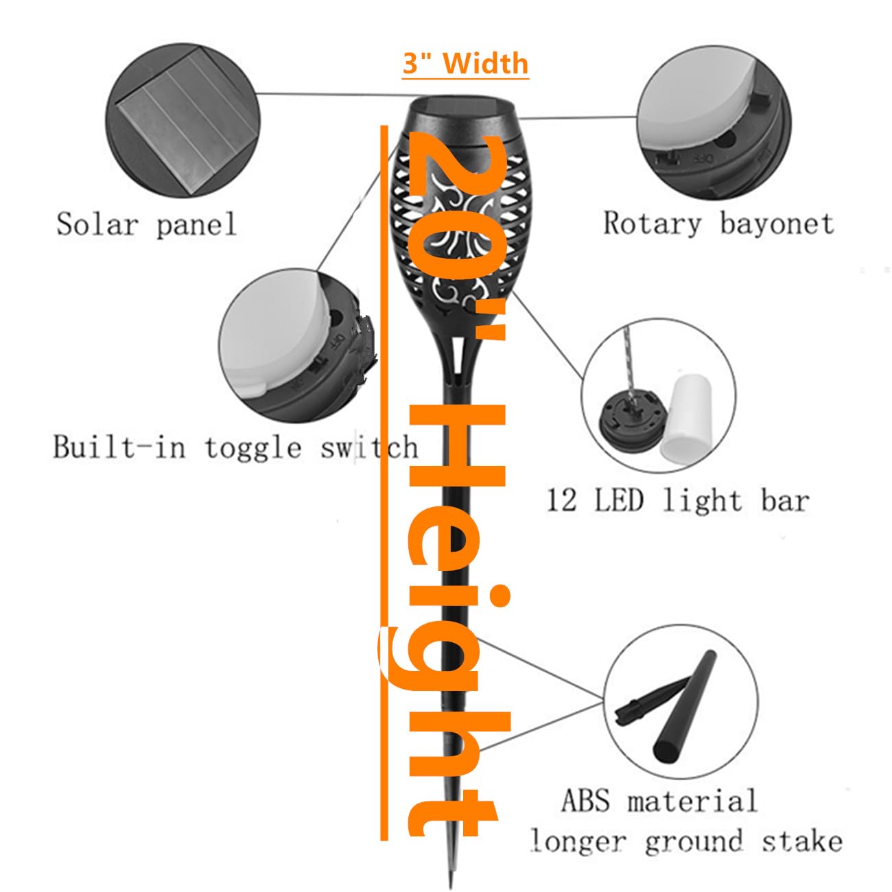 Waterpoorf - Torcia a LED a energia solare, per esterni, con fiamma tremolante, per decorazione del giardino, confezione da 6, con accensione automatica e spegnimento automatico, per patio
