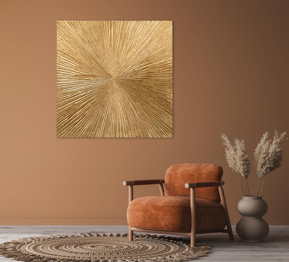 Art Universe XXL Leinwandbild „Goldene Eleganz“ – 100x100 cm Handgemaltes Acrylbild auf Echtholzrahmen – Moderne Abstrakte Kunst für Wohnzimmer & Büro – Unikat & Aufhängebereit