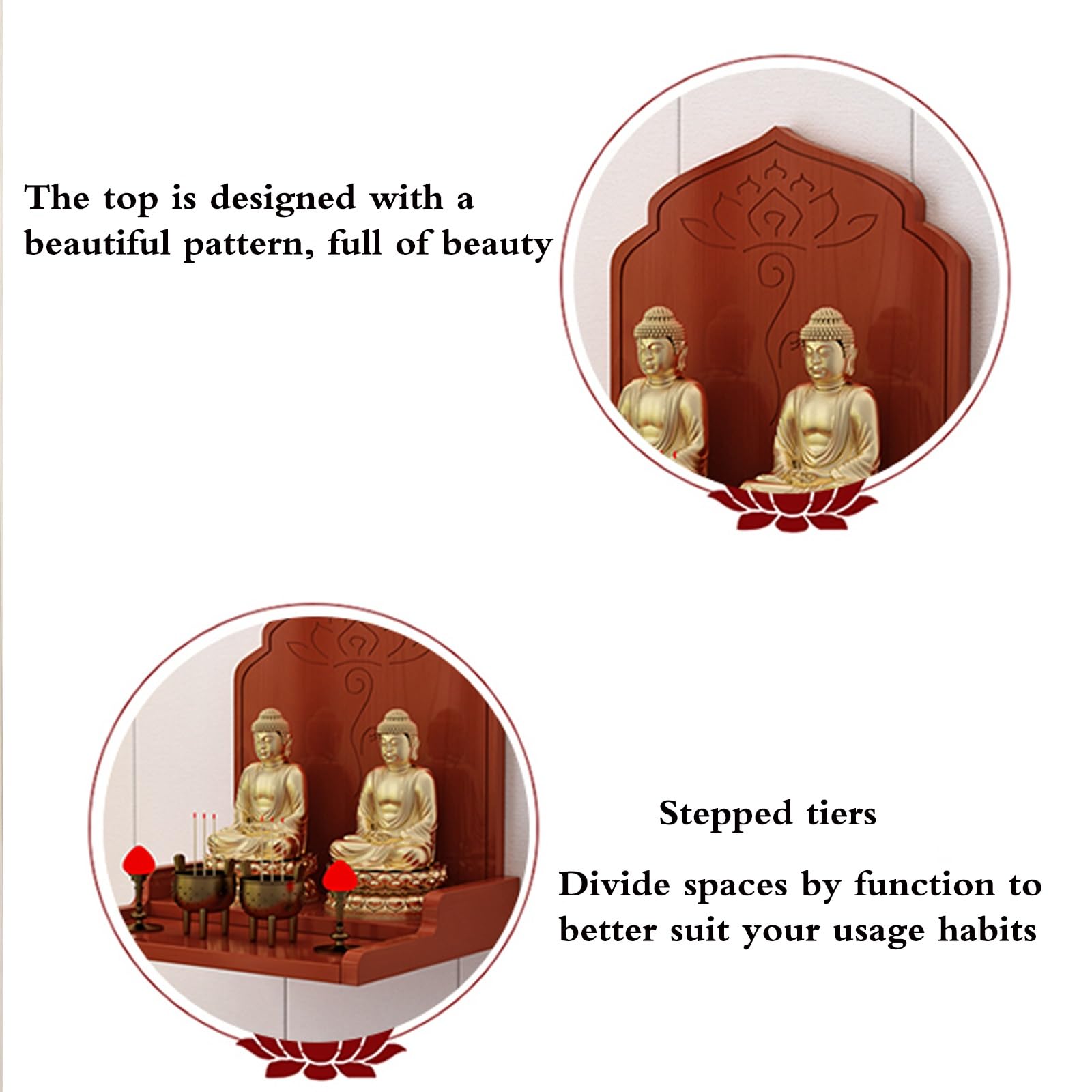 Supporto for santuario in legno con mensola for altare Buddha montato a parete con contenitore 1 pezzo(Wood,30x28x28cm)