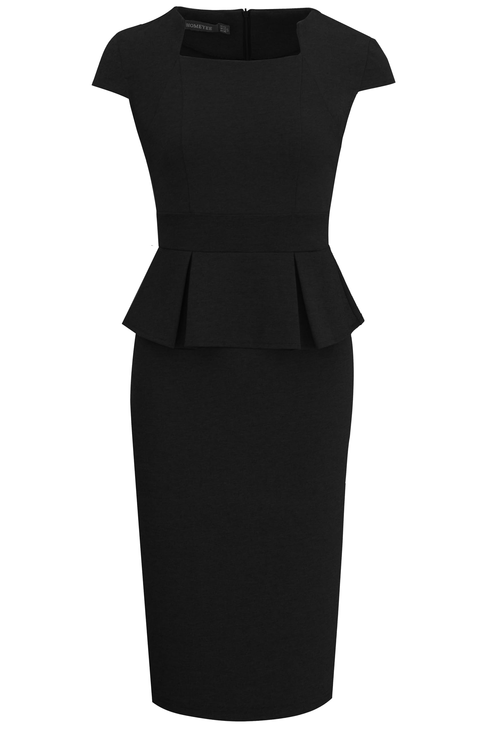 HOMEYEE Vestito delle Donne Elegante cap Sleeve Peplo Colore Solido Vestito da Cocktail Retro Lavoro d'ufficio Vestito Aderente B992