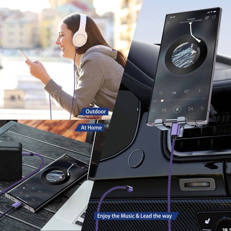 Miniatura 6 de Samsung S24 Ultra USB C a 0.138 in Audio Aux Jack Cable de 0.138 in Tipo C a Aux Cable macho Cable trenzado auxiliar para Galaxy S24 S25 S23 S22 S21