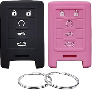 REPROTECTING Silicone Rubber Key Fob Cover Compatible with (5 Buttons) 2006-2015 Cadillac ATS CTS DTS Escalade Escalade ESV SRX STS Buick Lucerne OUC6000066 (Black Pink)