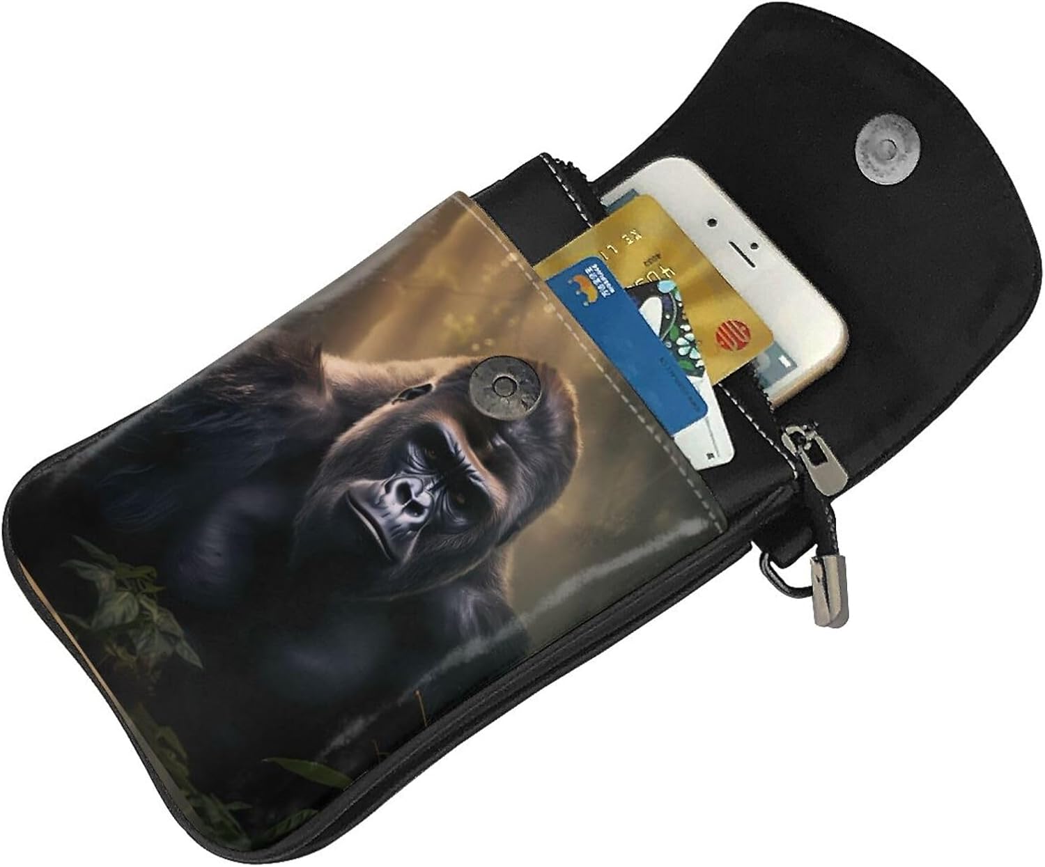 Small Cell Phone Purse 7.6x4.9in MSRHIUEF gorillas Printed Fashionable, Practical, Multifunctional Leather Crossbody Flap Phone Case for Women