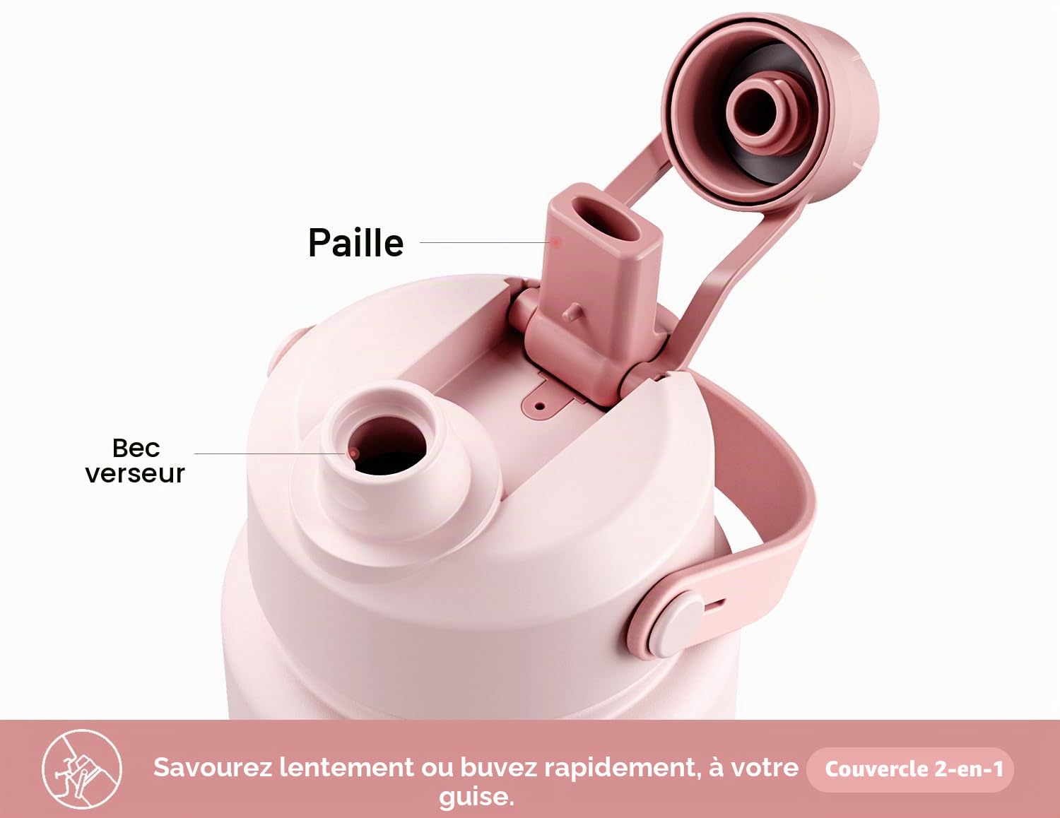POWCAN Bouteille d'eau isotherme de 946 ml avec paille 2 en 1 et couvercle à bec verseur, garde au froid 24 h, anti-fuite, sans BPA, bouteille d'eau à double paroi en acier inoxydable pour sport, gym