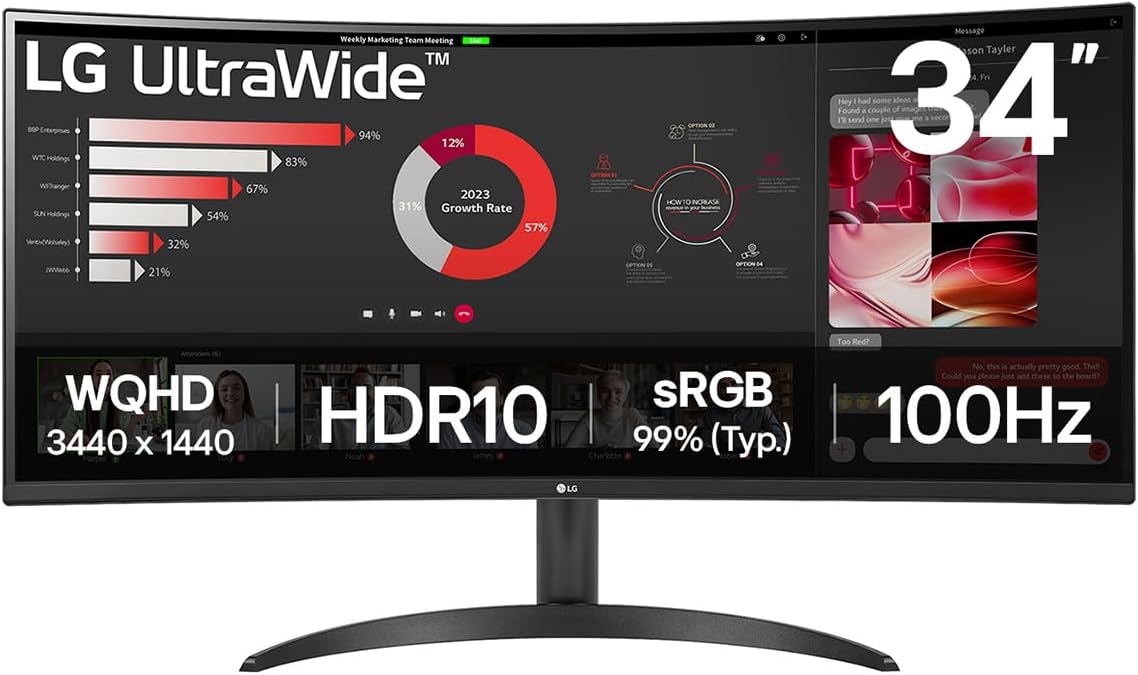 UltraWide Curved PC Monitor 34WR50QK, 34 inch, 1440p, 100Hz, 5ms Response Time, VA Panel, Smart Energy Saving, Displayport, HDMI