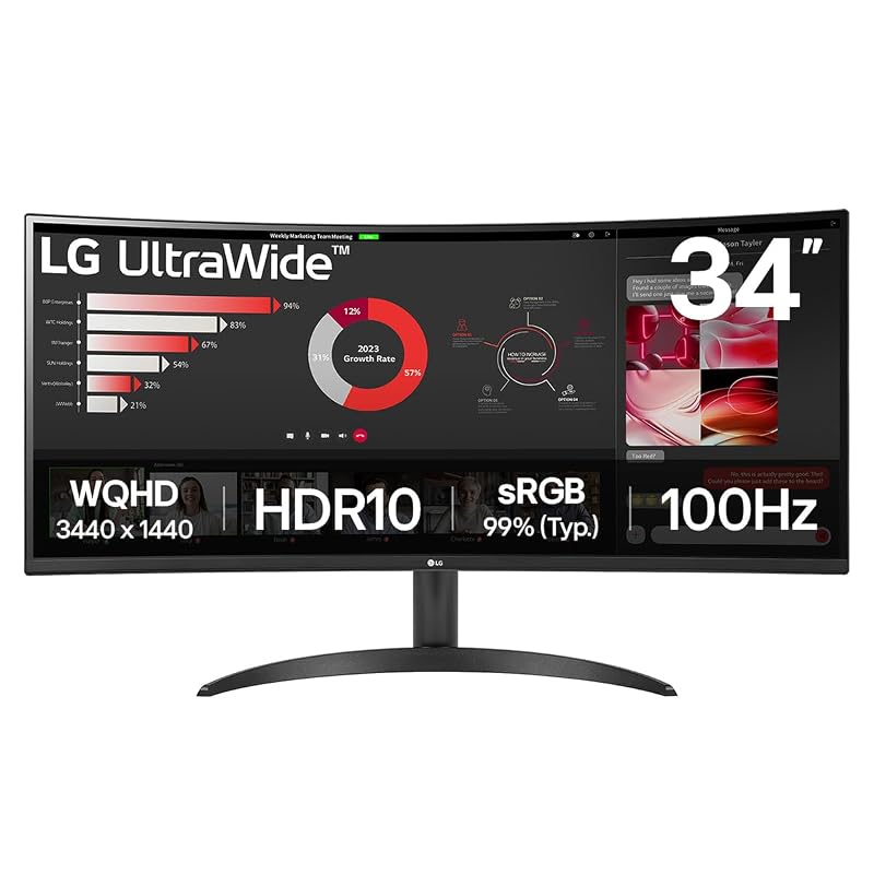 LG 34WR50QK-B Monitor PC 34 polegadas [34] 3440 x 1440 pixels de largura Quad HD Nero (LG UltraWide 34WR50QK-B - monitor LED - curvo - 34 - 3440 x 1440 WQHD @ 100 Hz - VA - 300 cd/m? - 300 cd/m? 00:1