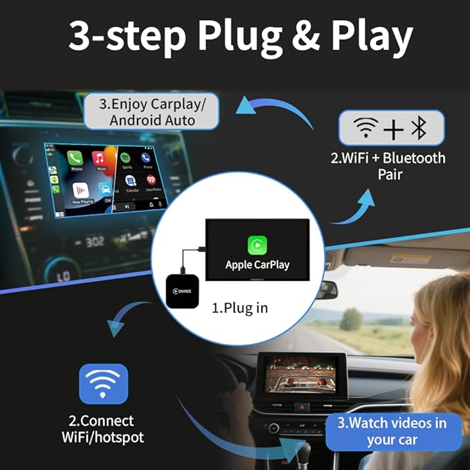 CarPlay AI Box 2025 Upgrade – Wireless CarPlay & Android Auto Adapter with Netflix, YouTube, Disney+, Prime Video | 5GHz WiFi, Auto Connect | for OEM Wired CarPlay Cars & Motorcycles
