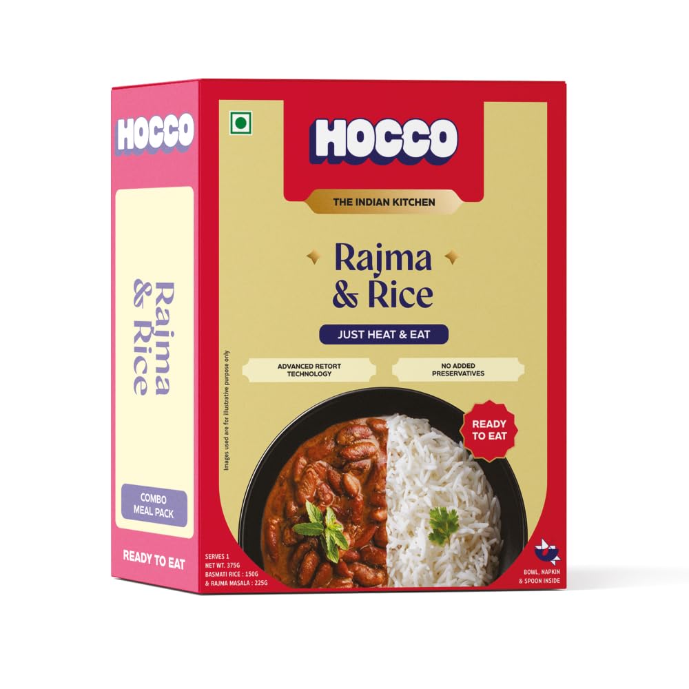 HOCCO Ready To Eat Instant Combo Of Rajma & Rice | Just Heat & Eat | No Preservatives Added & Colour | Meal Ready In 5 Minutes | Microwave-Able Serves (375g) - Image 9 thumbnail