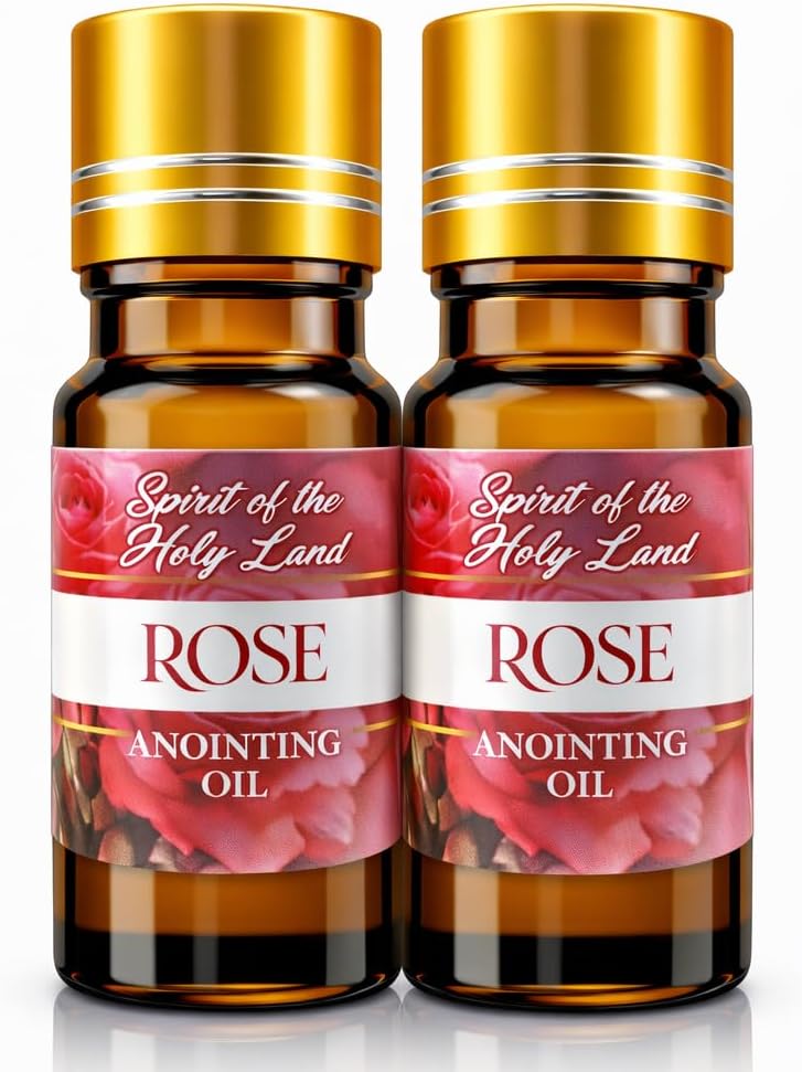 Biblical Rose of Sharon Anointing Oil from Jerusalem 2 Bottles x 10 ml Rose Devotional Holy Oil for Prayer and Blessing Religious Gift Box