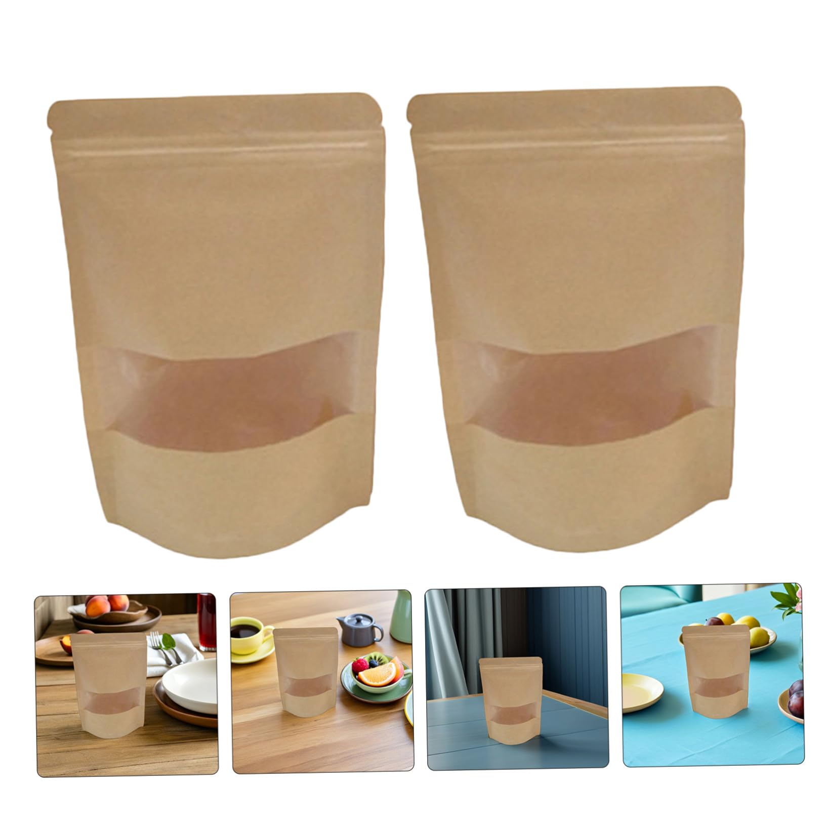 CALLARON 50pièces Sacs Emballage Alimentaire Papier Kraft avec Fenêtre et Fermeture Éclair pour Fruits Secs Noix Thé Séché Biscuits et Pâtisseries