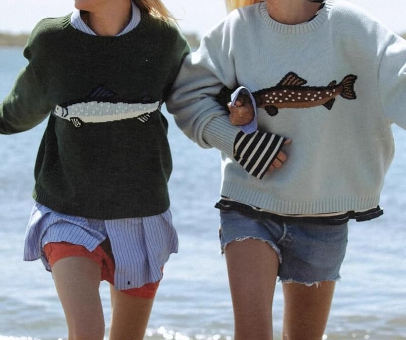 Y2k Fish Graphic Crochet Chunky Sweater Women Vintage Cottagecore Oversized Streetwear (Small,Green) image 3