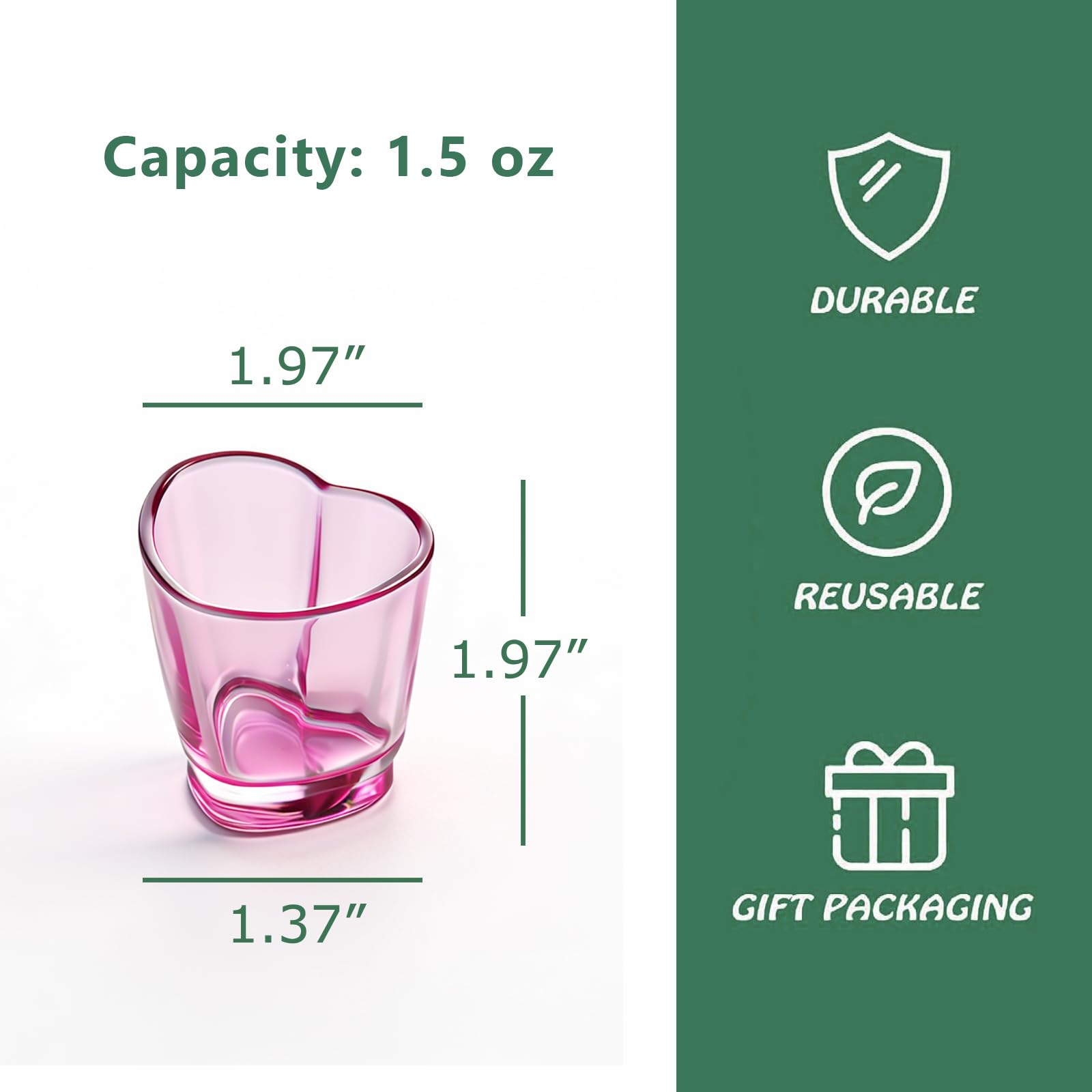 Juego de 6 vasos de chupito con forma de corazón de 1.5 onzas, vasos de chupito Soju, bonitos vasos de chupito a granel, vasos de chupito de tequila, vasos de chupito rosa