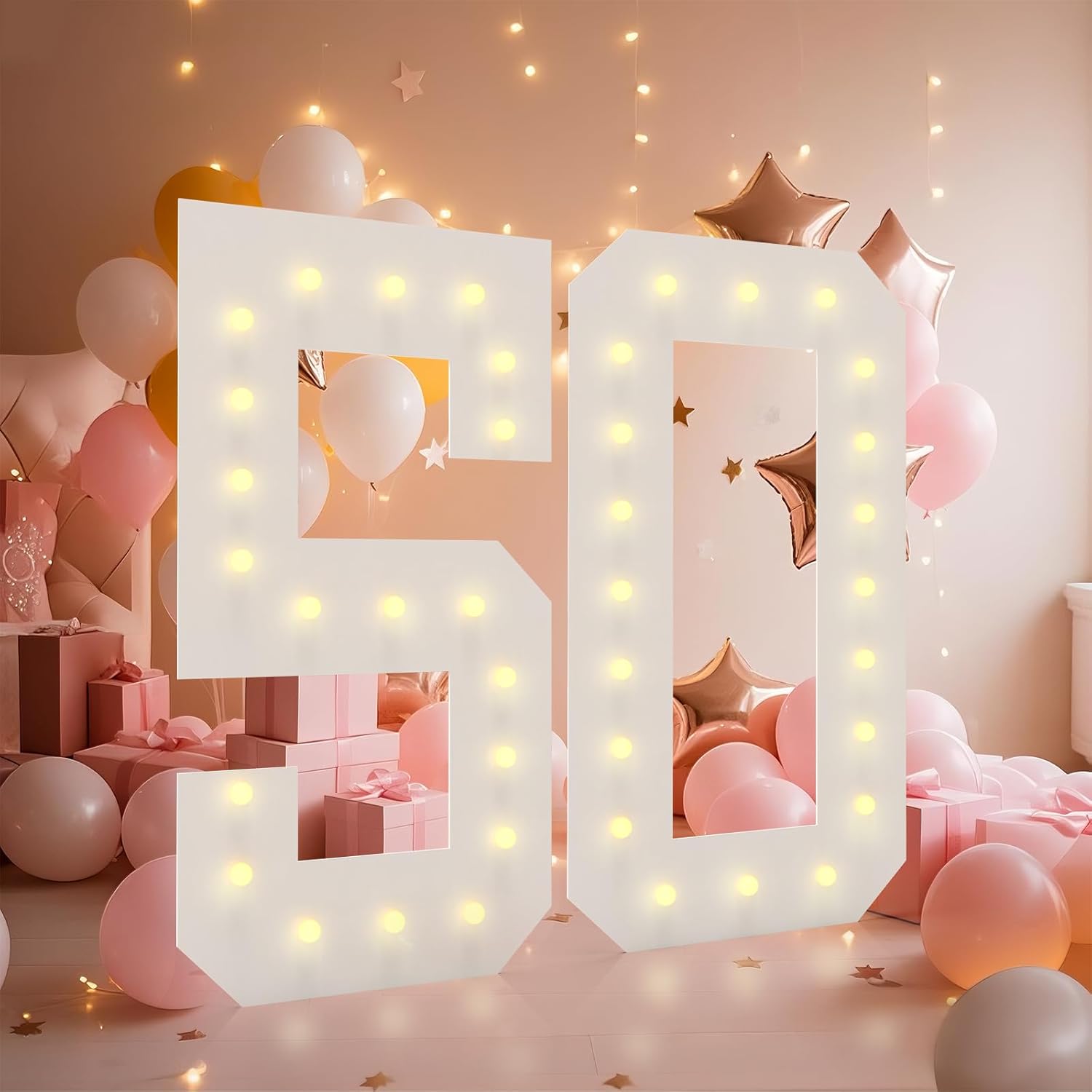 LOBOOM 4FT Light Up Numbers, Marquee Numbers 4 Feet Tall Giant Number 50 Mosaic Big Number Sign for 50th Birthday Party Backdrop Anniversary Decorations, Pre-Cut Large Frame Number 50 4 FT