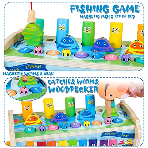 Woodmam 7-In-1 Montessori Toys For 12+ Months, Wooden Hammering Pounding Toy With Xylophone Whack A Mole Game Magnetic Fishing Game, Fine Motor Skills Toys Gift For Toddler Boys Girls Age 1 2 3 #TOP2